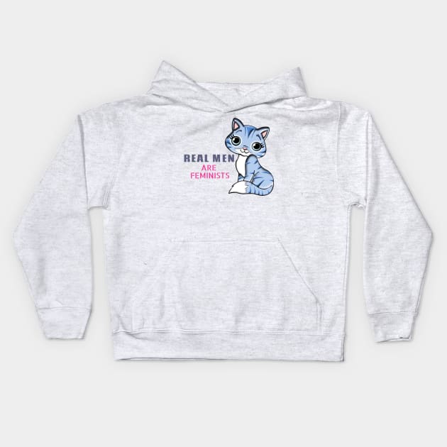 Real men are feminists design with cute kitty Kids Hoodie by farq